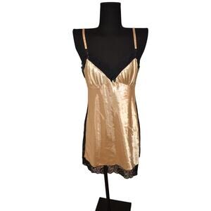 Morgan Taylor Slip Nightie Gold with Black Lace Size XS